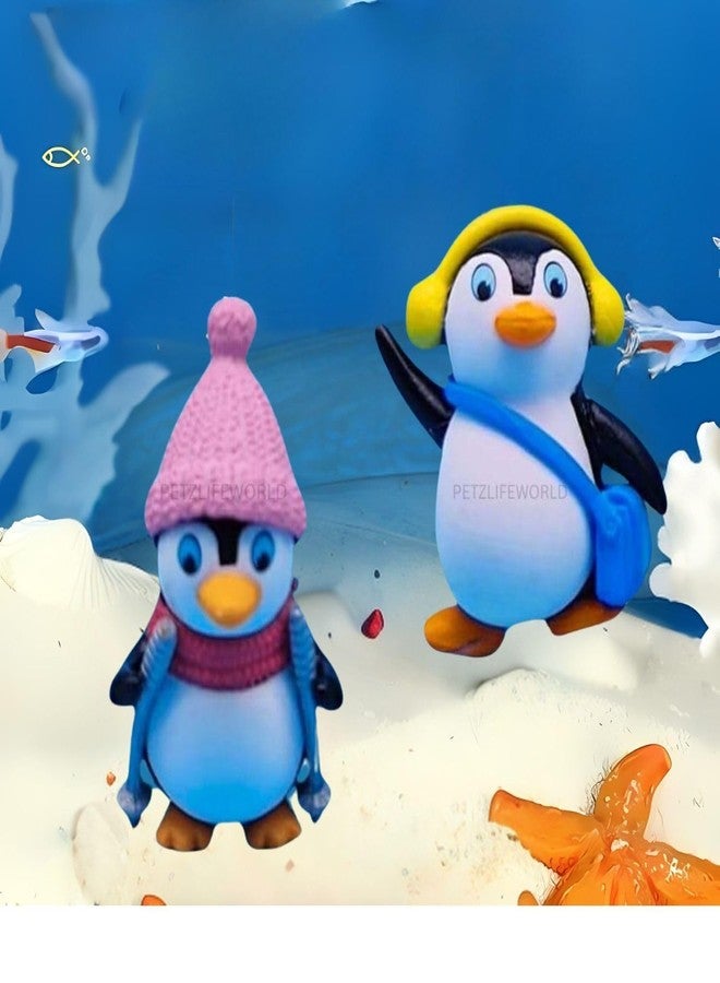 VAYINATO® 2 Pcs (Random) Small Natural Penguin Decoration Miniature Aquarium Treasure Chest Hunter Figure Penguin Model Toy Household PVC Material Fish Tank Supplies by Petzlifeworld - Image 1